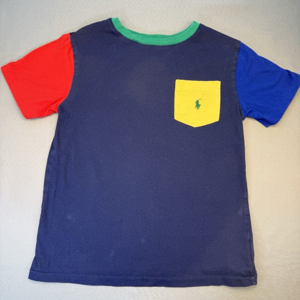 Polo Ralph Lauren Boys Colorblock Pocket T-Shirt Size‎ S (8) Navy Red Blue
